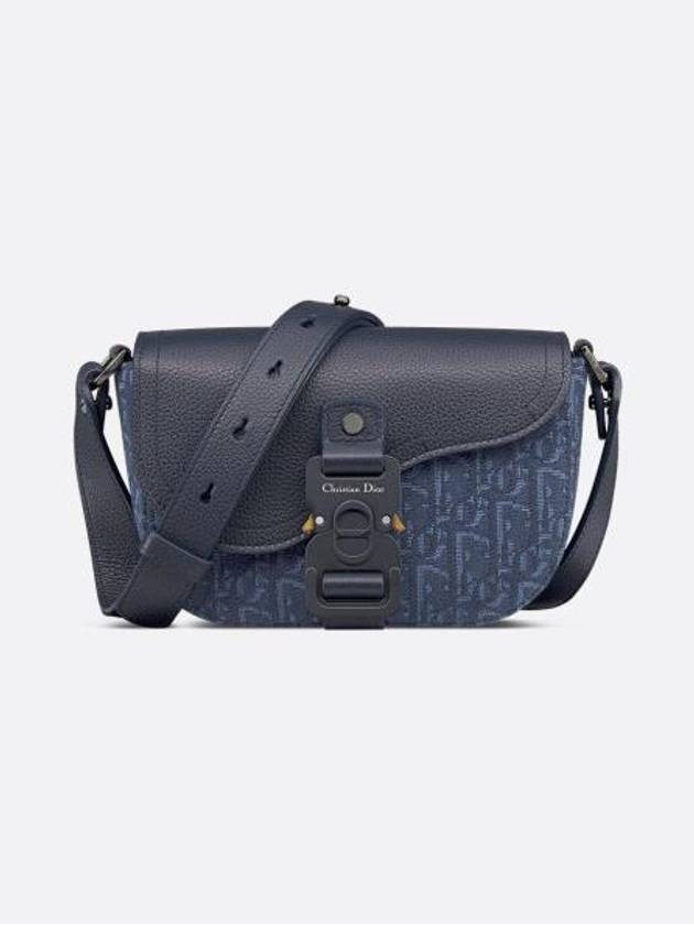 Mini Saddle Strap Grained Calfskin Oblique Jacquard Messenger Bag Navy - DIOR - BALAAN 2