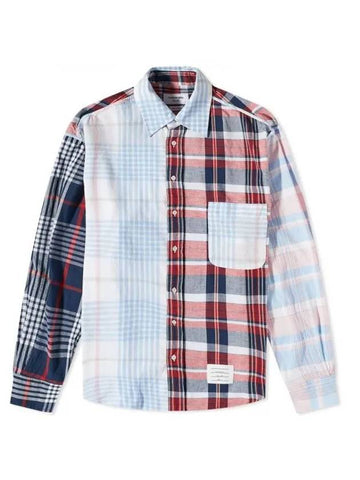 Fun Mix Madras Cotton Oversized Long Sleeve Shirt - THOM BROWNE - BALAAN 1