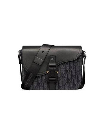 Saddle Small Flap Grained Calfskin Messenger Bag Black - DIOR - BALAAN 1