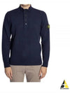 Wappen Patch Half Button Lambswool Knit Top Navy - STONE ISLAND - BALAAN 2