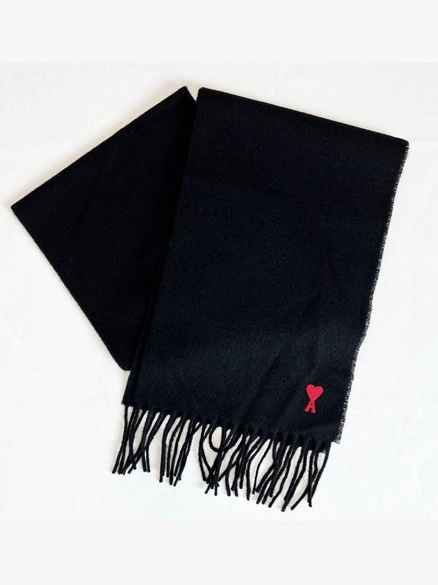 Small Heart Logo Wool Scarf Black - AMI - BALAAN 5