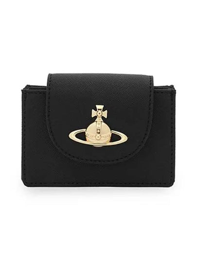 Vegan Saffiano Flap Card Wallet Black - VIVIENNE WESTWOOD - BALAAN 2