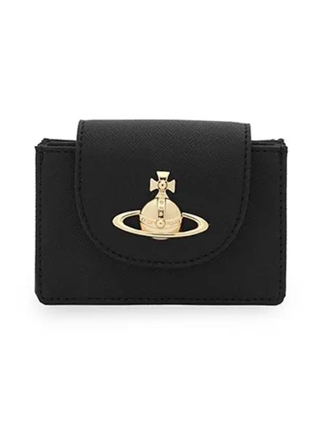 Vegan Saffiano Flap Card Wallet Black - VIVIENNE WESTWOOD - BALAAN 4