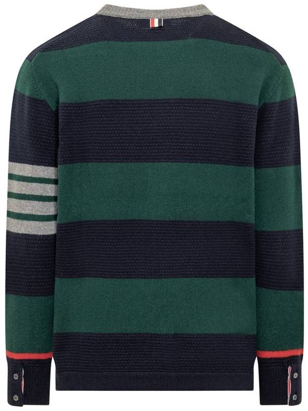 Rugby Stripe Merino 4 Bar Crew Neck Pullover Knit Top Green - THOM BROWNE - BALAAN 3