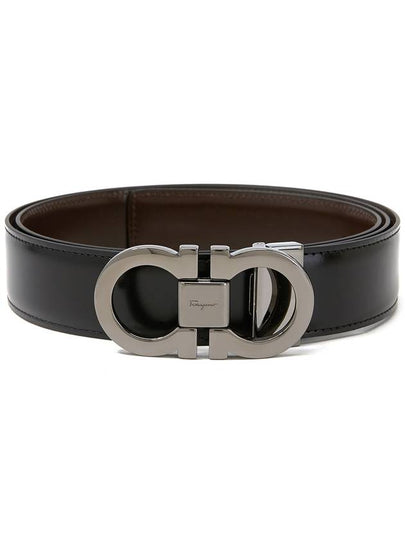 Double Gancini Reversible Leather Belt Black Auburn - SALVATORE FERRAGAMO - BALAAN 2