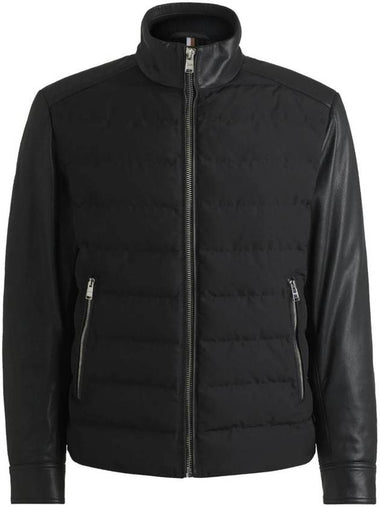 Leather Sleeve Regular Fit Zip-Up Jacket Black - HUGO BOSS - BALAAN 1