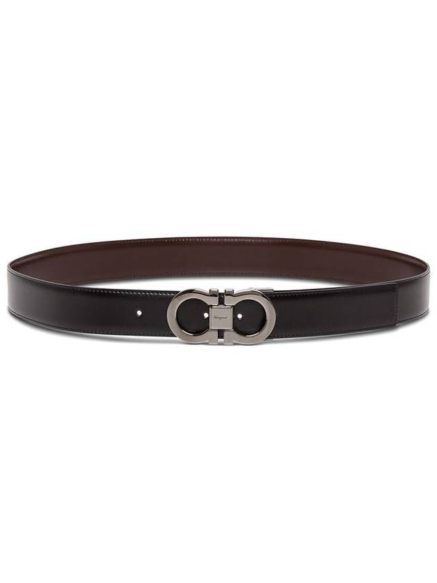 Double Gancini Reversible Leather Belt Black Auburn - SALVATORE FERRAGAMO - BALAAN 3