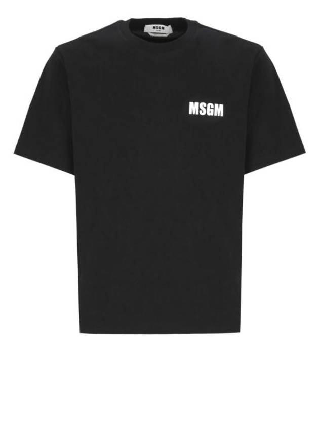 Back Logo Print Cotton Short Sleeve T-Shirt Black - MSGM - BALAAN 2