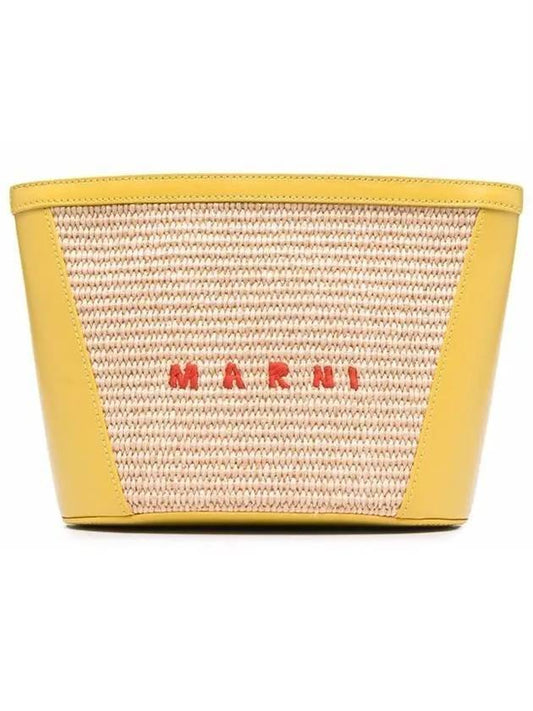 logo-embroidered raffia pouch bag - MARNI - BALAAN.