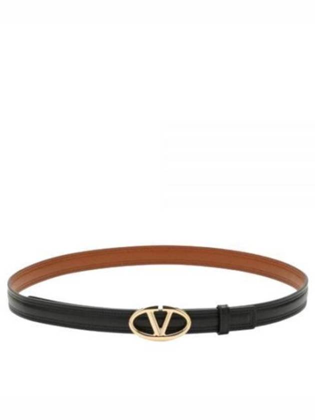 V Bold Edition Leather Belt Brown Black - VALENTINO - BALAAN 2