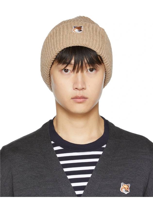 Fox Head Patch Ribbed Beanie Beige - MAISON KITSUNE - BALAAN 4