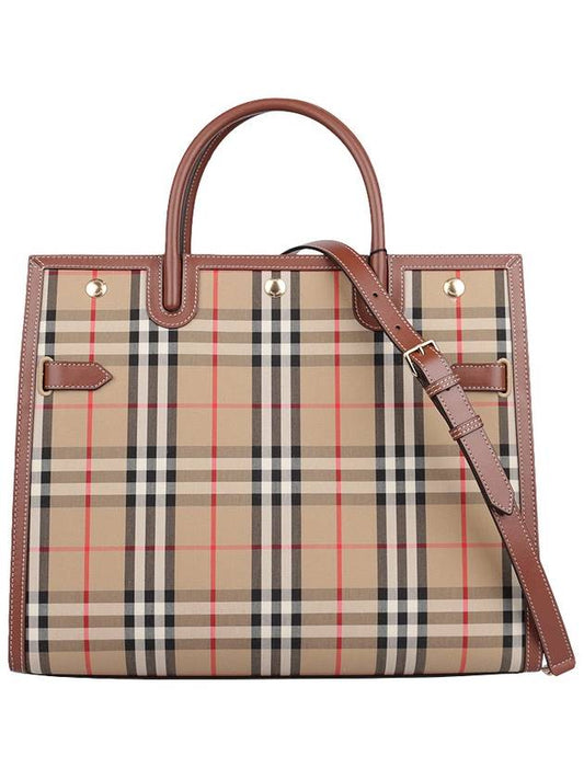 Vintage Check Two-Handle Title Medium Shoulder Bag Beige - BURBERRY - 2