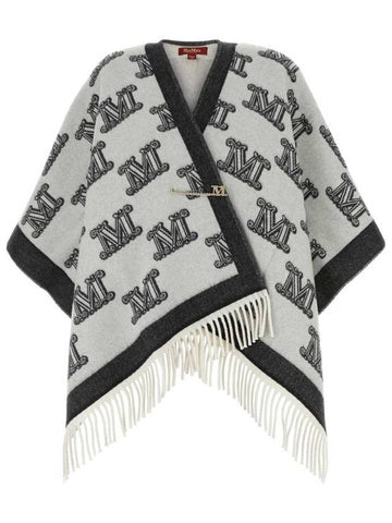 Fringe Logo Wool Cape Grey Black - MAX MARA - BALAAN 1