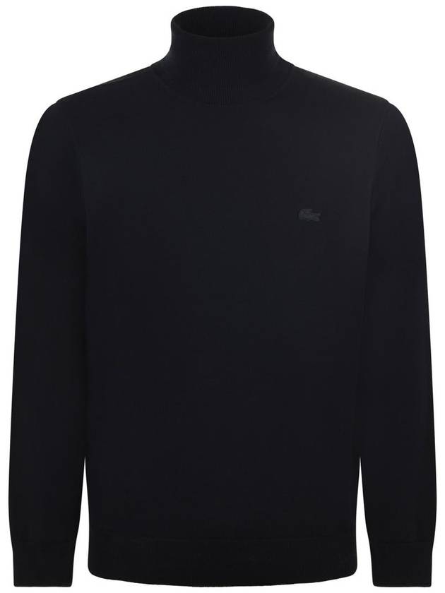 Logo Patch Merino Wool Turtleneck Black - LACOSTE - BALAAN 2