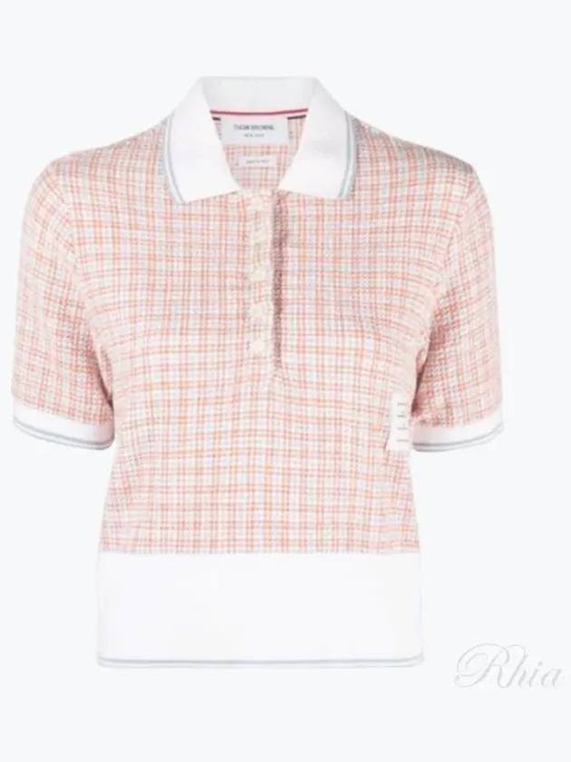 Checked Tweed Shrunken Short Sleeve Polo Pink - THOM BROWNE - BALAAN 2