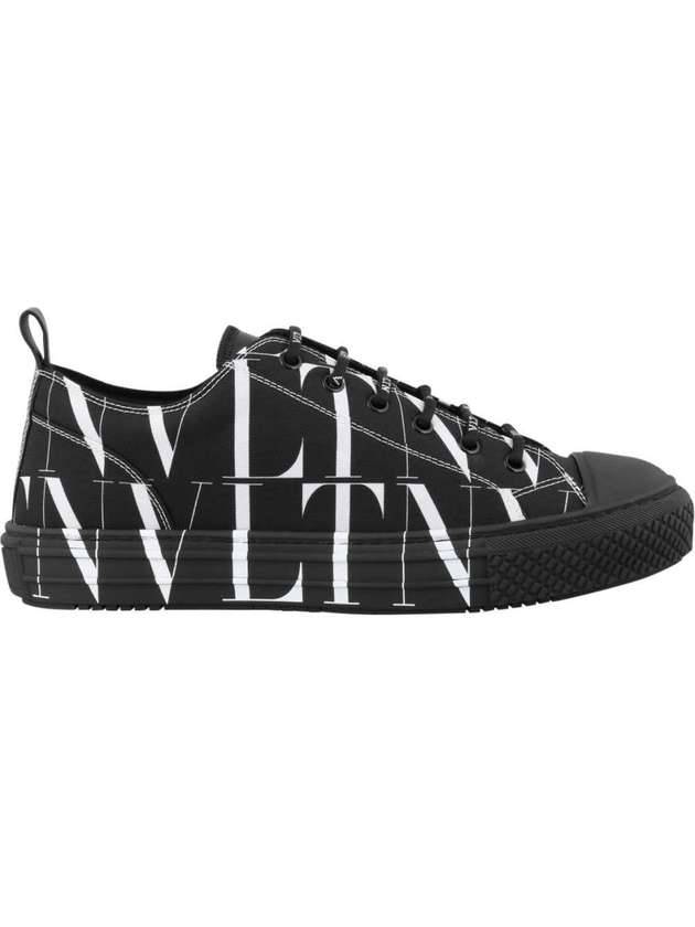 Men's Leather Logo Print Low Top Sneakers Black - VALENTINO - BALAAN 1