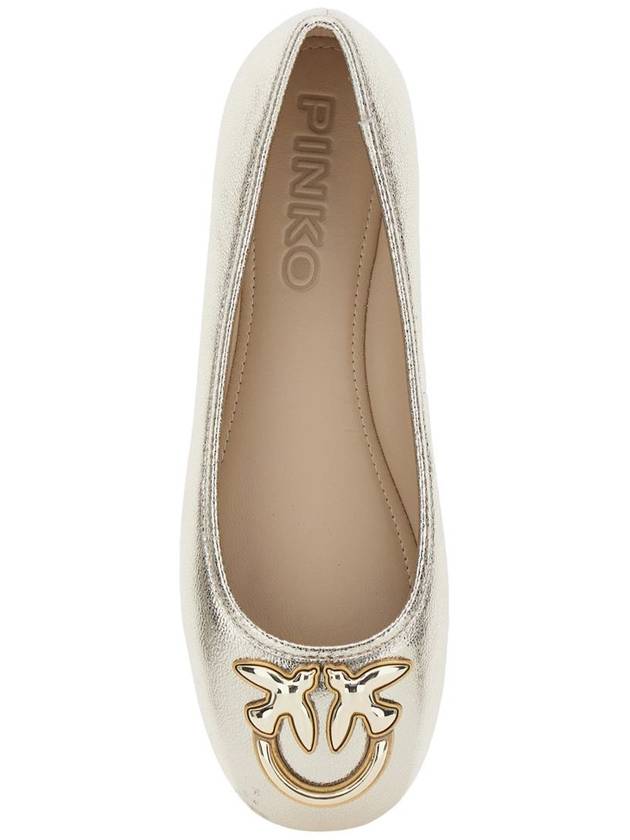 'Gioia 03' Metallic Ballet Shoes With Love Birds Diamond Cut Logo In Laminated Leather Woman - PINKO - BALAAN 4