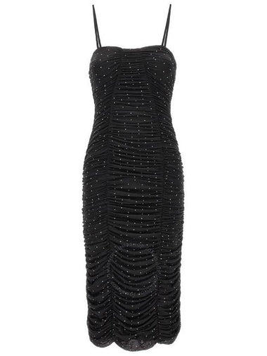 Rotate Black Ruched Crystal Mesh Midi Dress, Brand Size 36 (US Size 2) - ROTATE - BALAAN 1