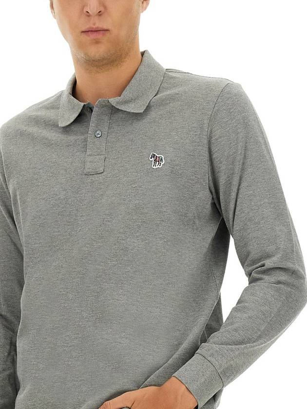 Zebra Patch Long Sleeve Polo Shirt Grey - PAUL SMITH - BALAAN 5