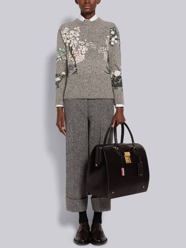 Women's Donegal Mohair Tweed Embroidered Knit Top Grey - THOM BROWNE - BALAAN 3