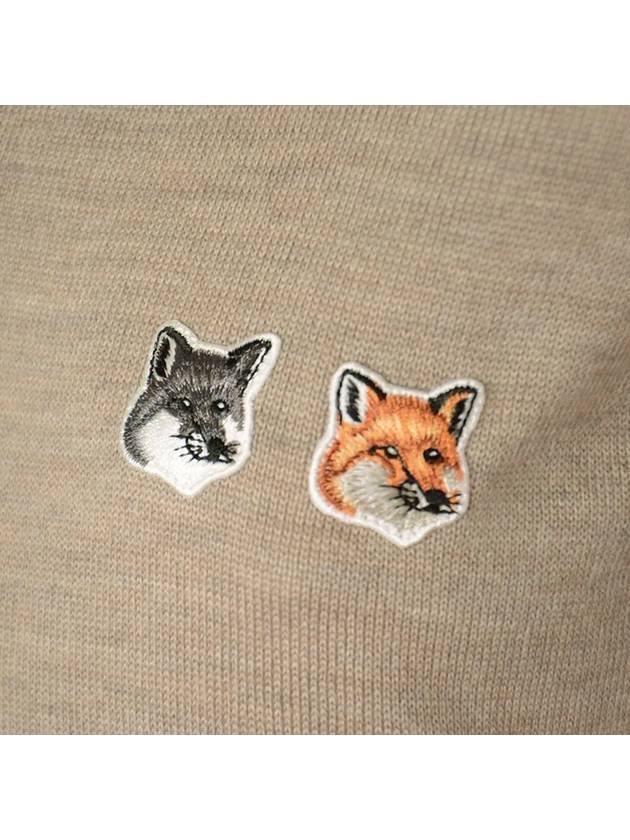 Double Fox Head Patch Round Neck Cardigan Beige Melange - MAISON KITSUNE - BALAAN 5