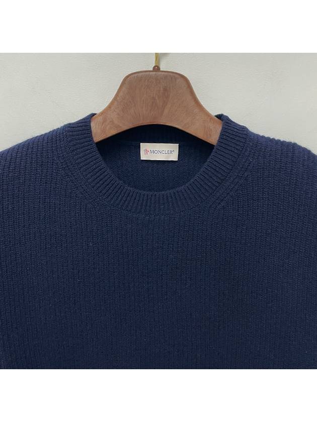 Logo Patch Wool Cashmere Knit Top Navy - MONCLER - BALAAN 5