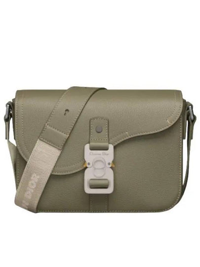 Saddle Mini Strap Grained Calfskin Messenger Bag Khaki - DIOR - BALAAN 2