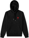 Heart Embroidered Logo Organic Cotton Hoodie Black - AMI - BALAAN 2