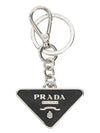 Saffiano Leather Triangle Logo Metal Keychain Black Silver - PRADA - BALAAN 2