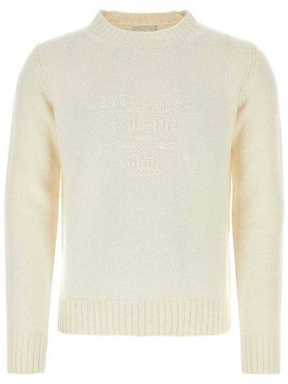 round neck wool cashmere knit top white - PRADA - BALAAN 2