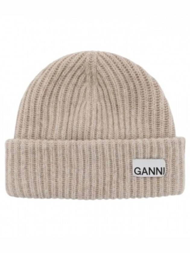 Logo Patch Knit Beanie Sand - GANNI - BALAAN 3