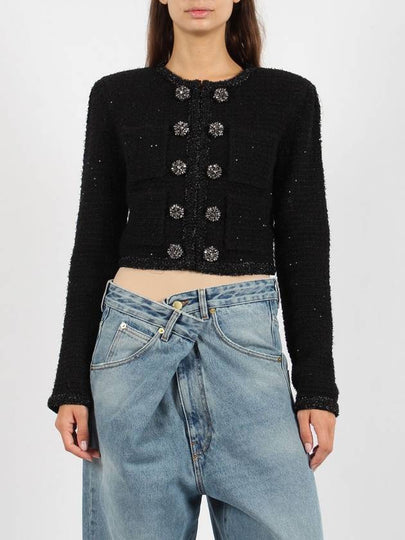 Textured Crop Knit Jacket Black - SELF PORTRAIT - BALAAN 2