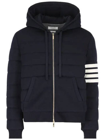 Hooded Virgin Wool Padded Navy - THOM BROWNE - BALAAN 1