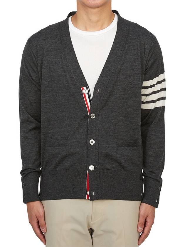 Men's Sustainable Classic Diagonal Wool Cardigan Dark Grey - THOM BROWNE - BALAAN 2