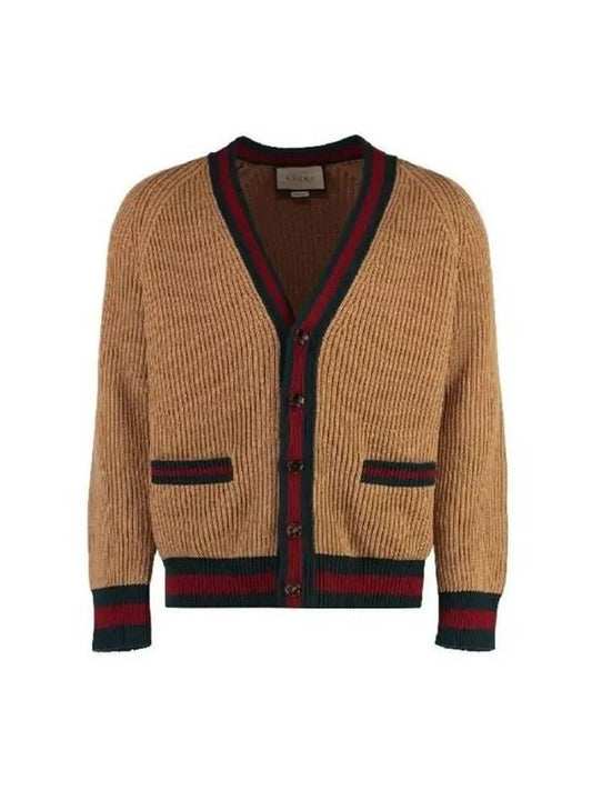 Web Knit Wool Cardigan Camel - GUCCI - BALAAN 2