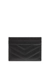 YSL Gold Monogram Logo Chevron Quilted Card Holder Card Wallet Black - SAINT LAURENT - BALAAN 3