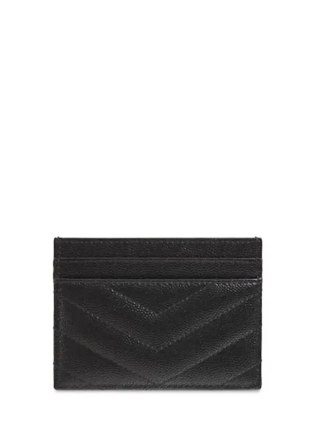 YSL Gold Monogram Logo Chevron Quilted Card Holder Card Wallet Black - SAINT LAURENT - BALAAN 3