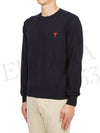 Heart Embroidered Logo Crew Neck Knit Top Navy - AMI - BALAAN 5