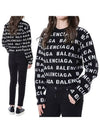 Intarsia All-Over Logo Crew Neck Knit Top Black - BALENCIAGA - BALAAN 2