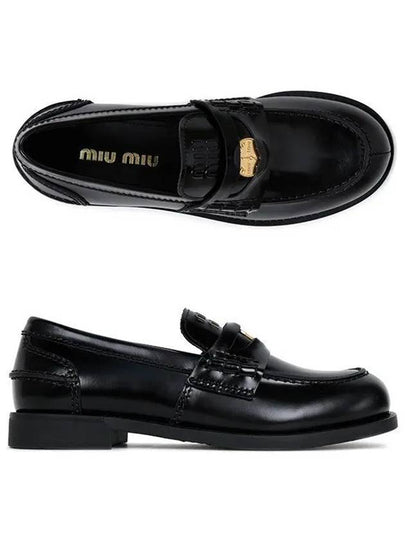 Brushed Leather Penny Loafers Black - MIU MIU - BALAAN 2