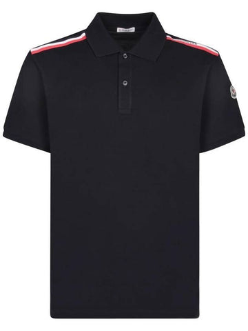 Men's Logo Pique Cotton Short Sleeve Polo Shirt Navy - MONCLER - BALAAN 1