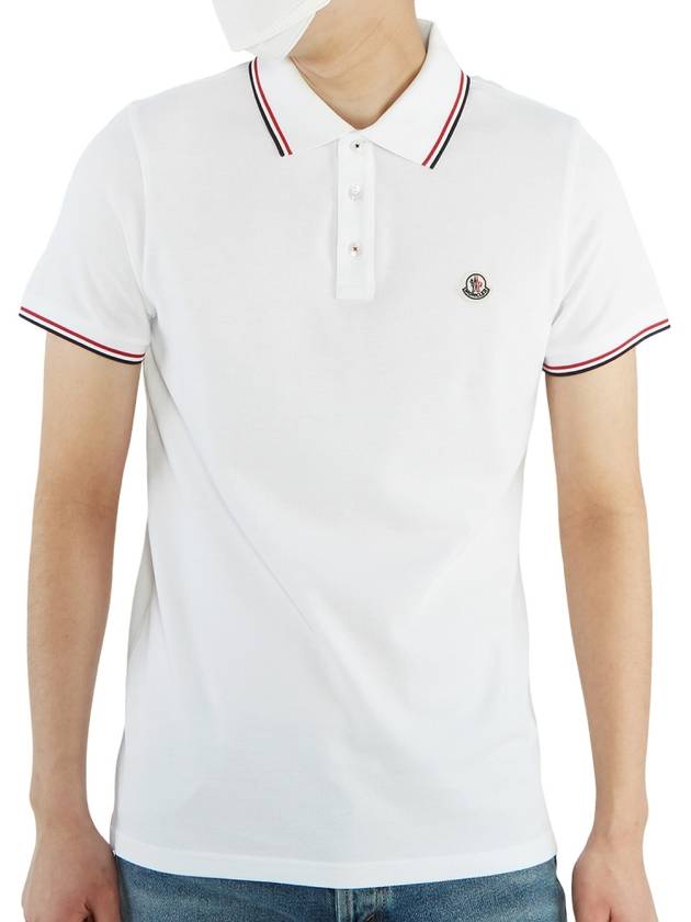 Stripe Trimming Logo Short Sleeve Polo Shirt White - MONCLER - BALAAN 6