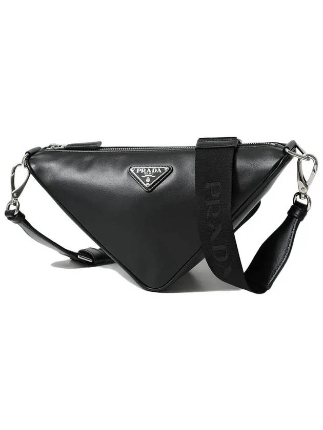 Triangle Logo Leather Cross Bag Black - PRADA - BALAAN 3