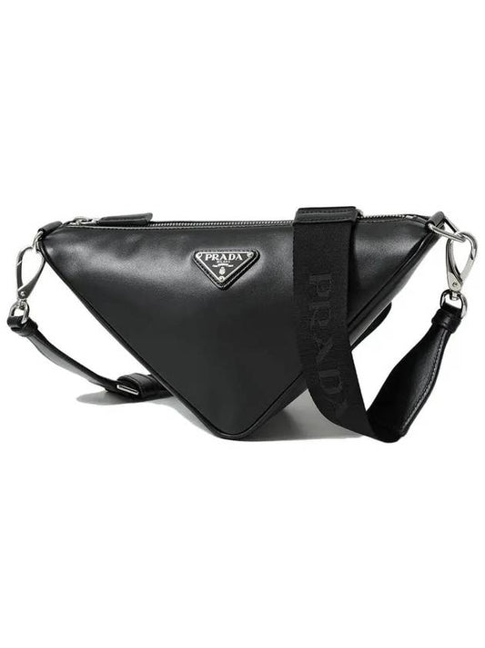 Triangle Logo Leather Cross Bag Black - PRADA - BALAAN 2