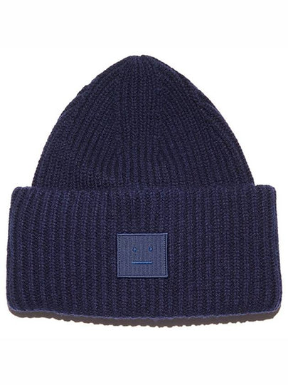 Face Patch Ribbed Wool Beanie Navy - ACNE STUDIOS - BALAAN 2