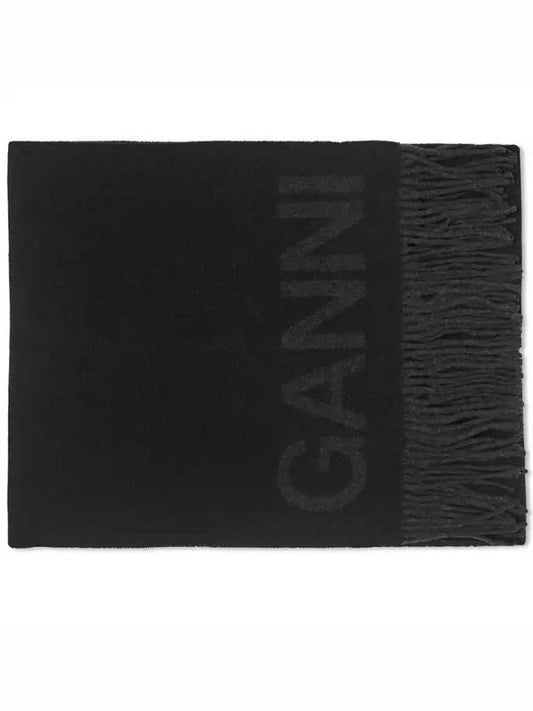 Logo Fringe Muffler Black - GANNI - BALAAN 2