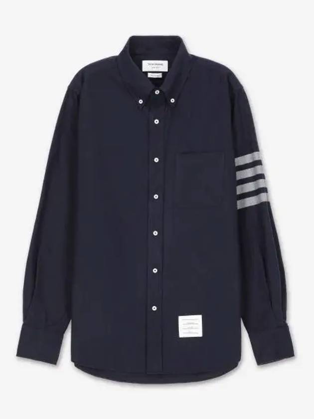 Men's Diagonal Solid Flannel Long Sleeve Shirt Navy - THOM BROWNE - BALAAN 2