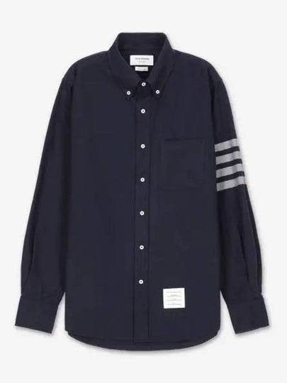 Men's Diagonal Solid Flannel Long Sleeve Shirt Navy - THOM BROWNE - BALAAN 2