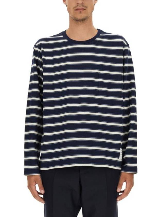 Stripe Jersey Oversized Long Sleeve T-Shirt Navy - THOM BROWNE - BALAAN 2