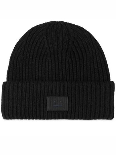 Face Patch Ribbed Wool Beanie Black - ACNE STUDIOS - BALAAN 2